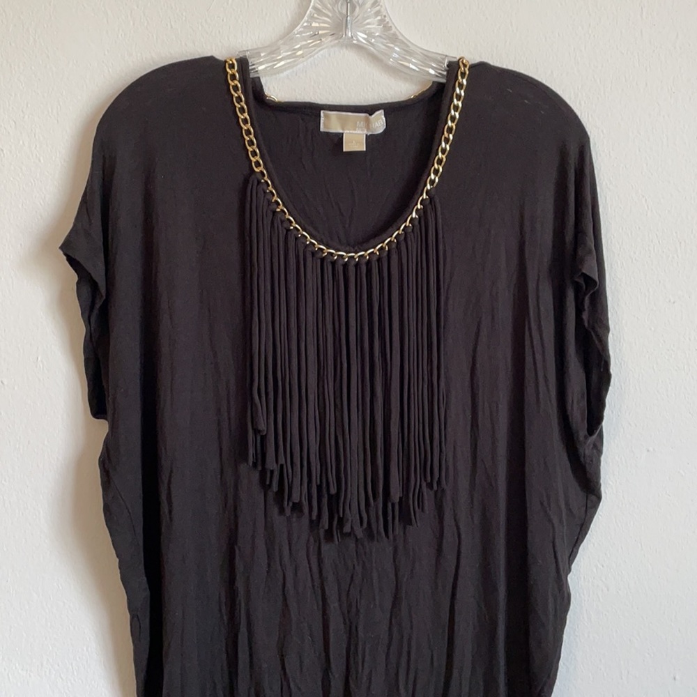 Michael Kors Black Fringe Tunic Top Chain L Large